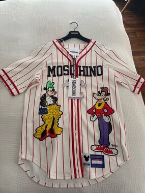 Moschino White with Red Pinstripe Disney Baseball Jersey Top